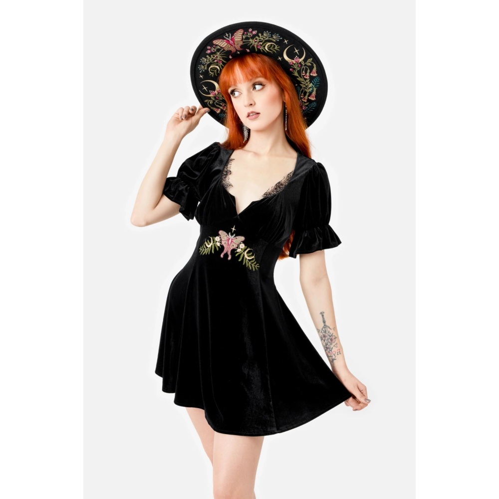 Restyle - Midnight Flora Mini jurk - Zwart